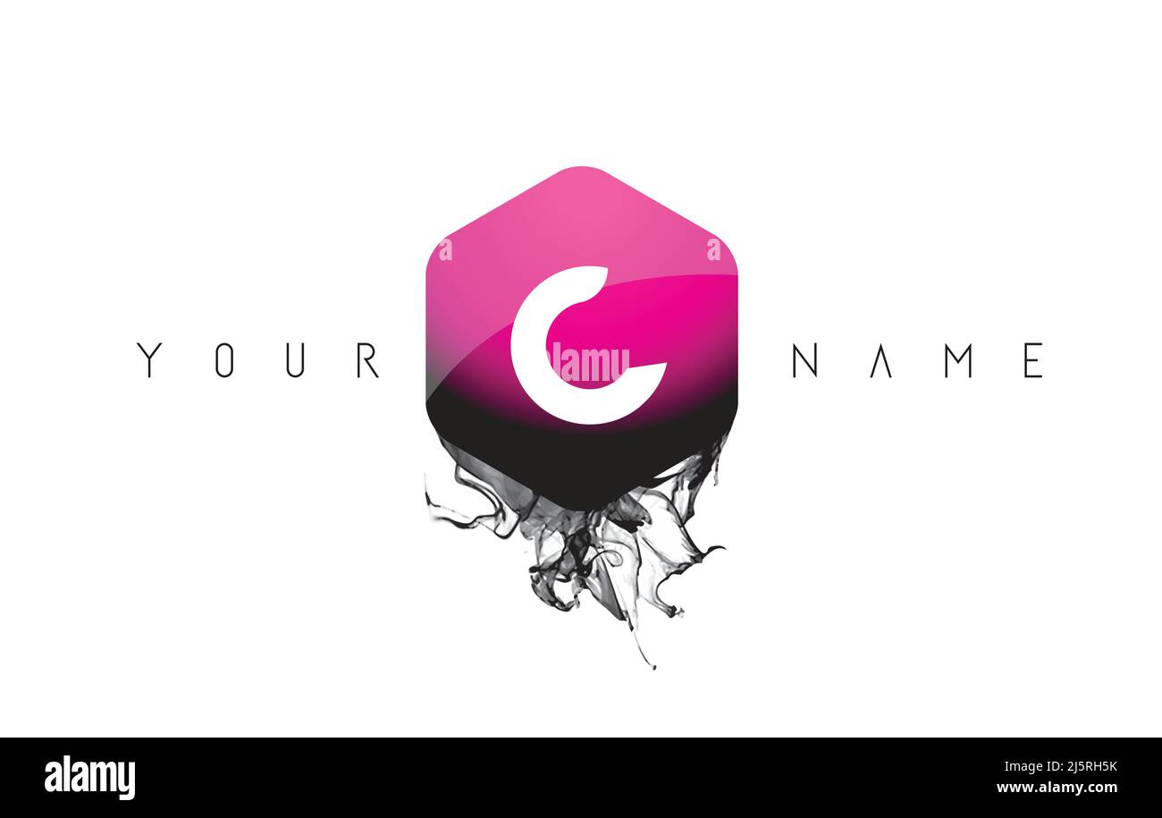 Purple Glossy Shape C Black Ink Letter Logo Design with Rounded Hexagon ...