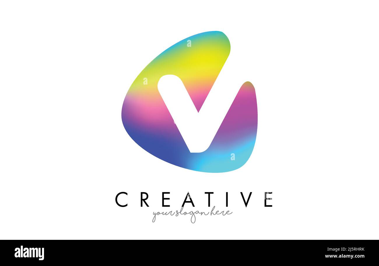 Colorful Rainbow V Letter Logo Design with Oval Shape Vector ...