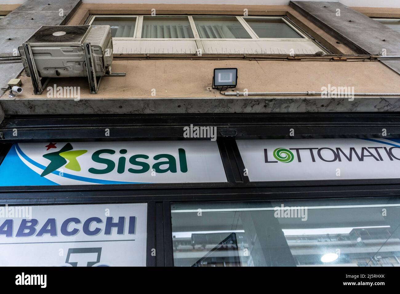 A shop in Palermo, Sicily, Palermo selling lotto products marketed by Sisal, part of the Flutter/Betfair group. Stock Photo
