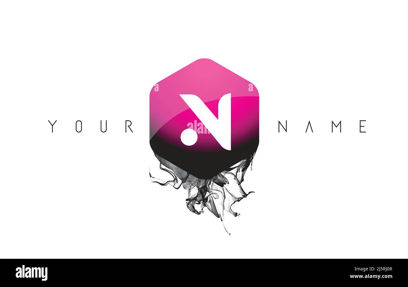 Purple Glossy Shape N Black Ink Letter Logo Design with Rounded Hexagon ...