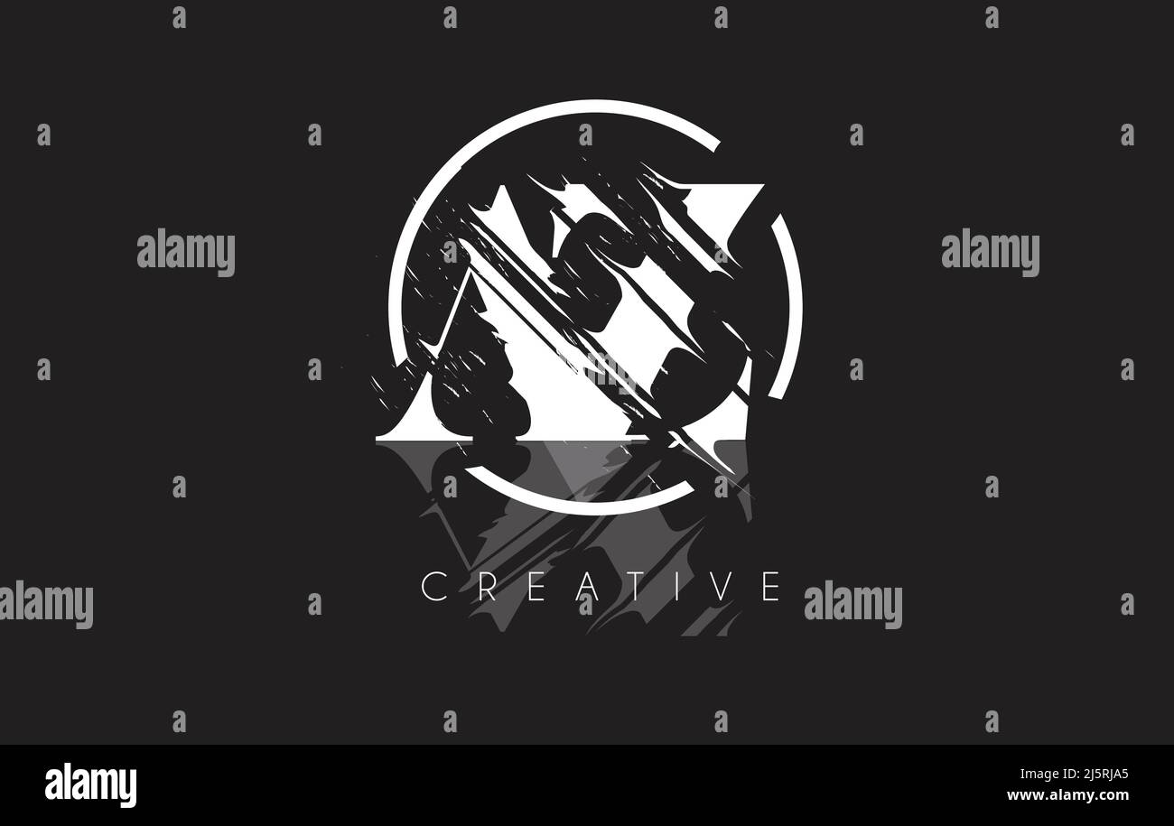 White AZ Letter Logo with Vintage Grundge Cut Design. Destroyed Drawing ...