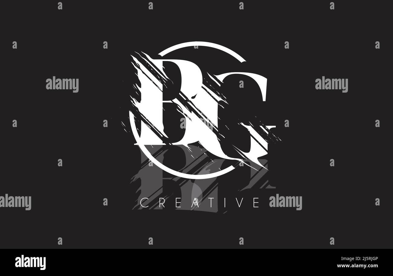 White BG Letter Logo with Vintage Grundge Cut Design. Destroyed Drawing ...