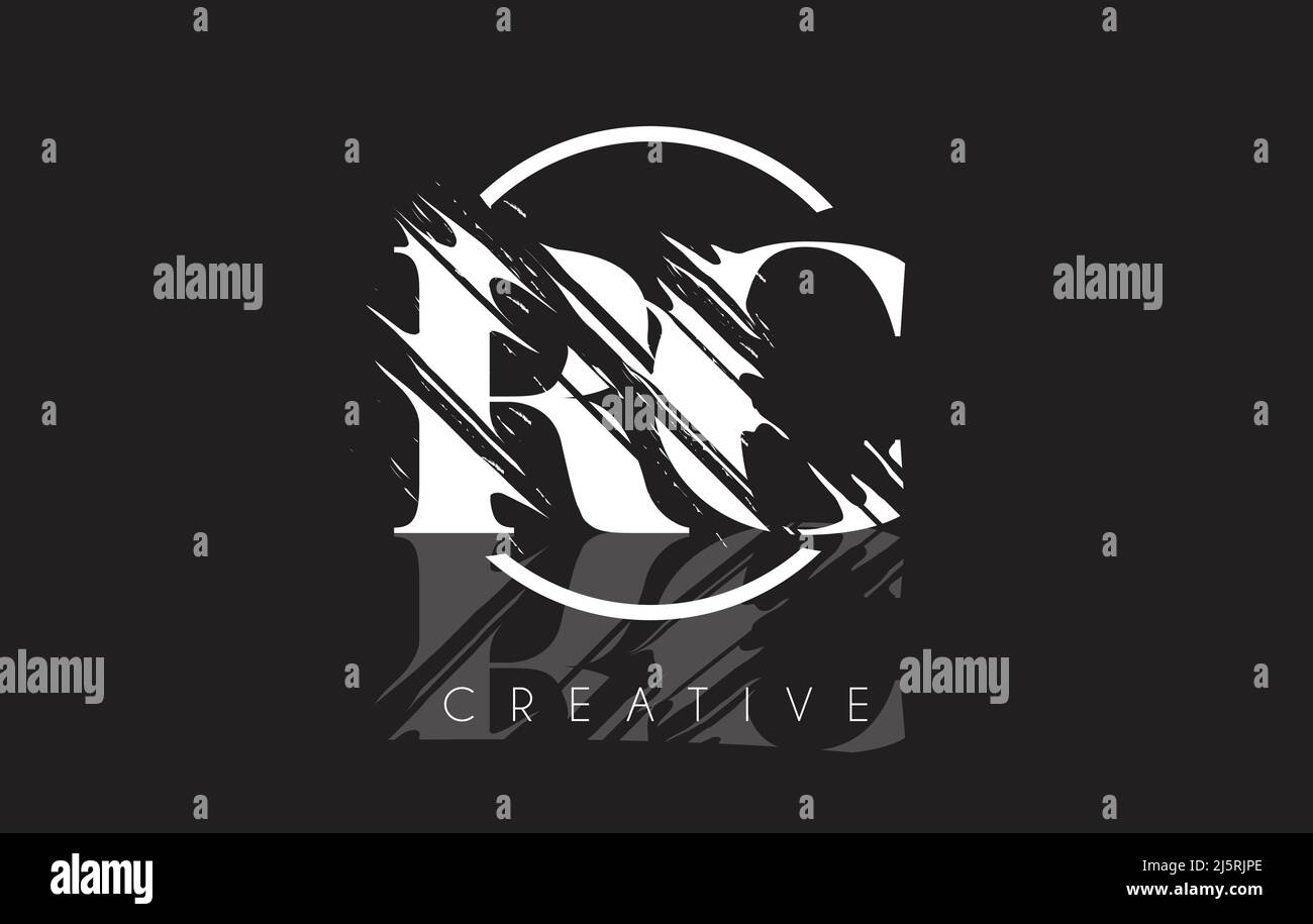 White RC Letter Logo with Vintage Grundge Cut Design. Destroyed Drawing ...