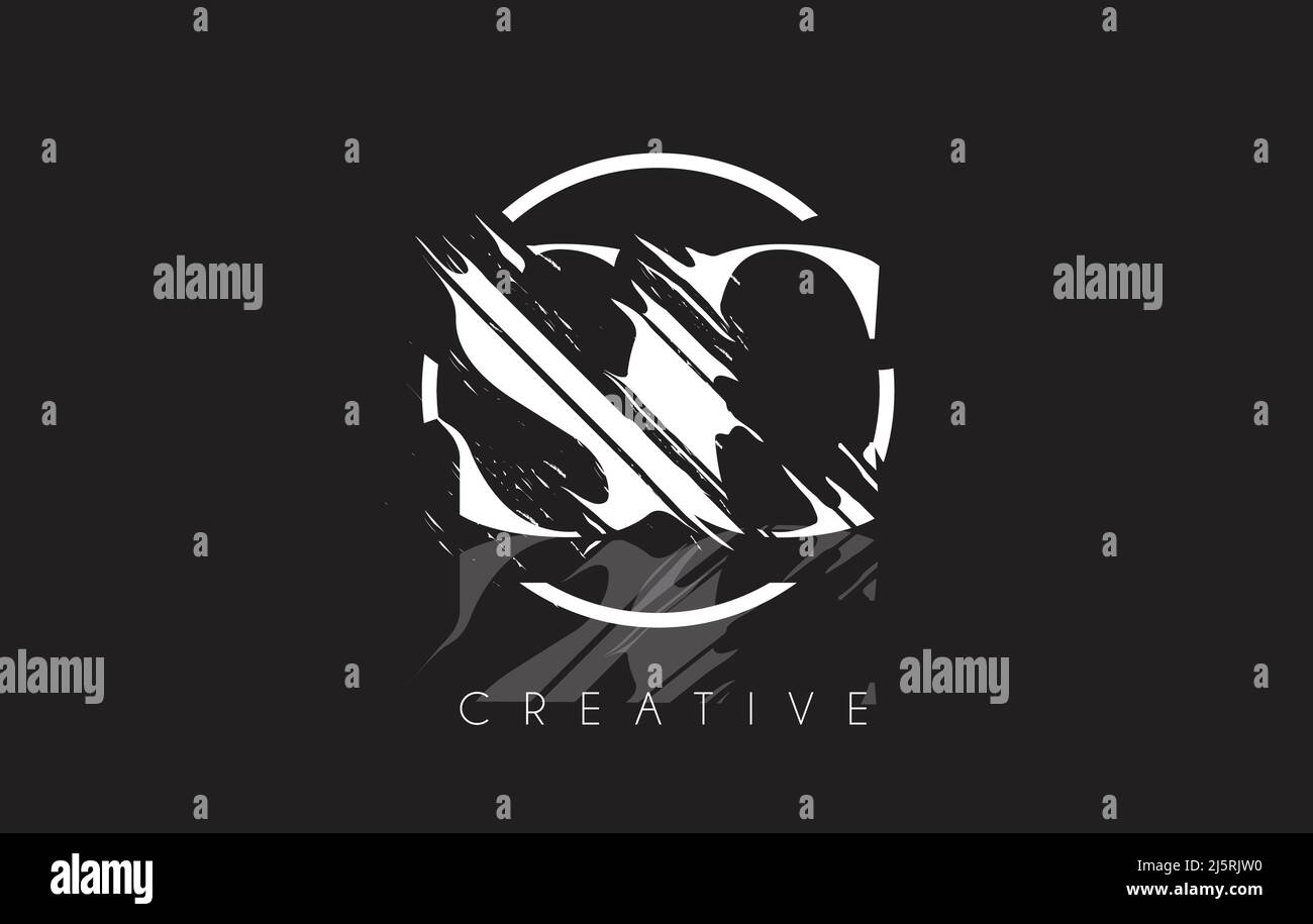 White SC Letter Logo with Vintage Grundge Cut Design. Destroyed Drawing ...