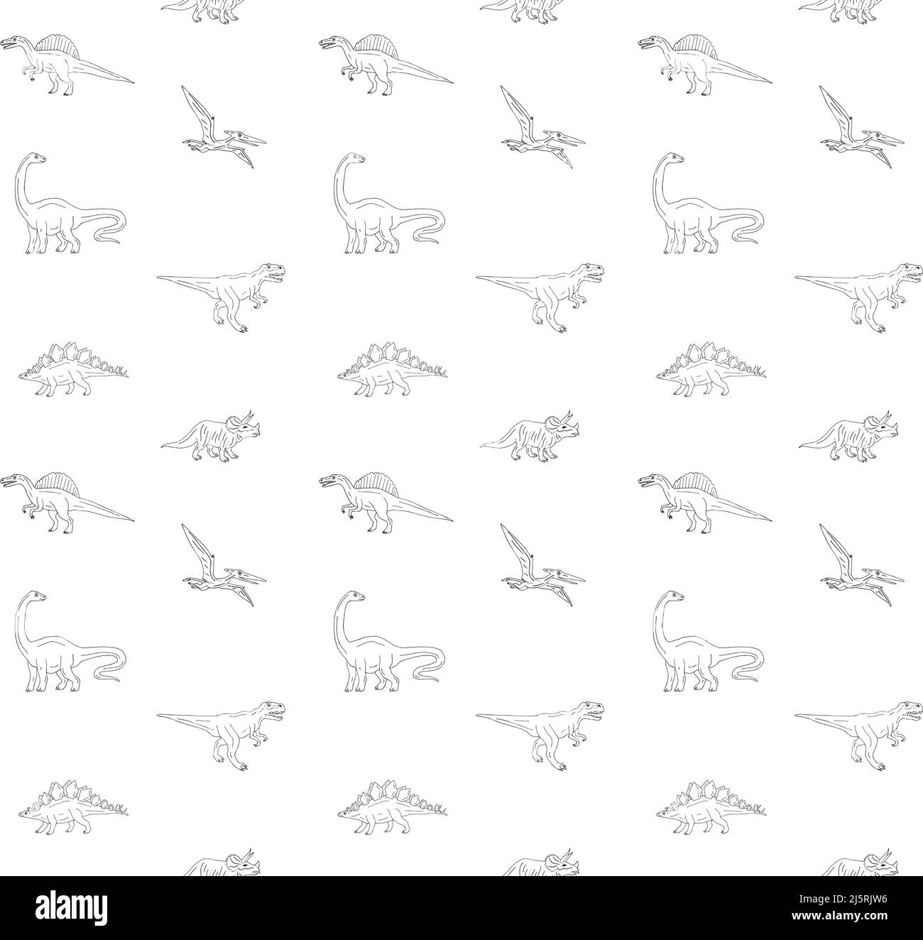 Vector seamless pattern of hand drawn doodle sketch different dinosaur ...