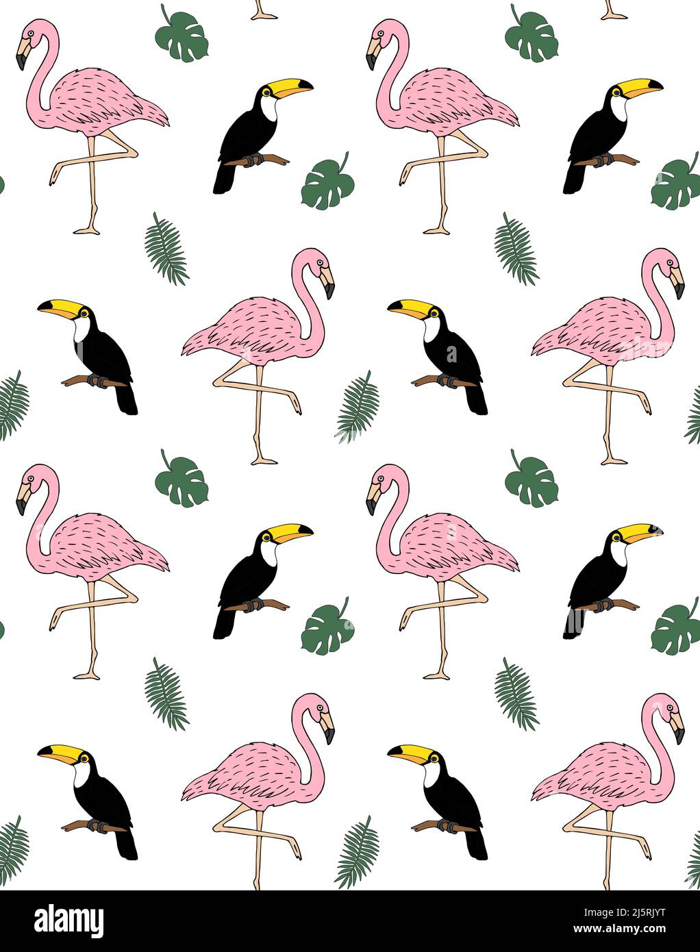 Vector seamless pattern of hand drawn doodle sketch flamingo and toucan ...