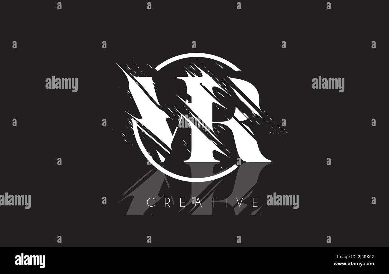 White VR Letter Logo with Vintage Grundge Cut Design. Destroyed Drawing ...