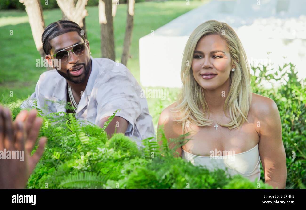 USA. Khloe Kardashian and Tristan Thompson  in a scene from the (C)Hulu new reality show: The Kardashians - Season 1 , episode 1(2022). Plot: Follows the Kardashian family as they celebrate new ventures and navigate through their new normal; motherhood, relationships, and career goals. Ref: LMK110-J8062-220422 Supplied by LMKMEDIA. Editorial Only. Landmark Media is not the copyright owner of these Film or TV stills but provides a service only for recognised Media outlets. pictures@lmkmedia.com Stock Photo