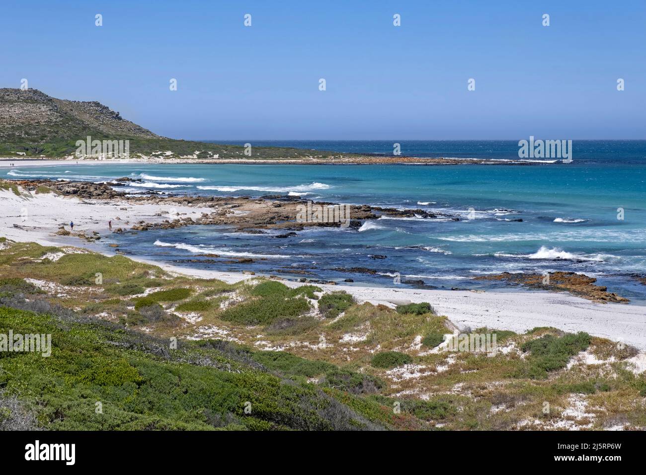 Atlantic Ocean and white sandy beach at the Cape of Good Hope section of Table Mountain National Park, Western Cape Province, South Africa Stock Photo