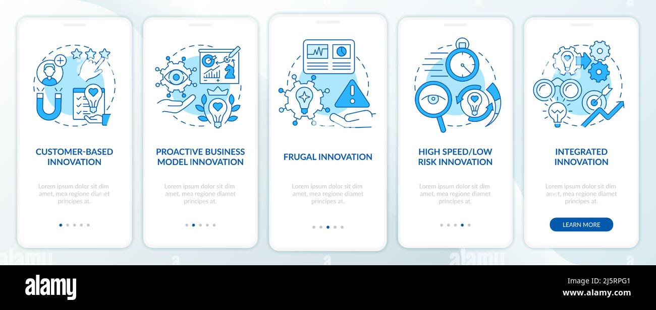 Future innovation management aspects blue onboarding mobile app screen ...