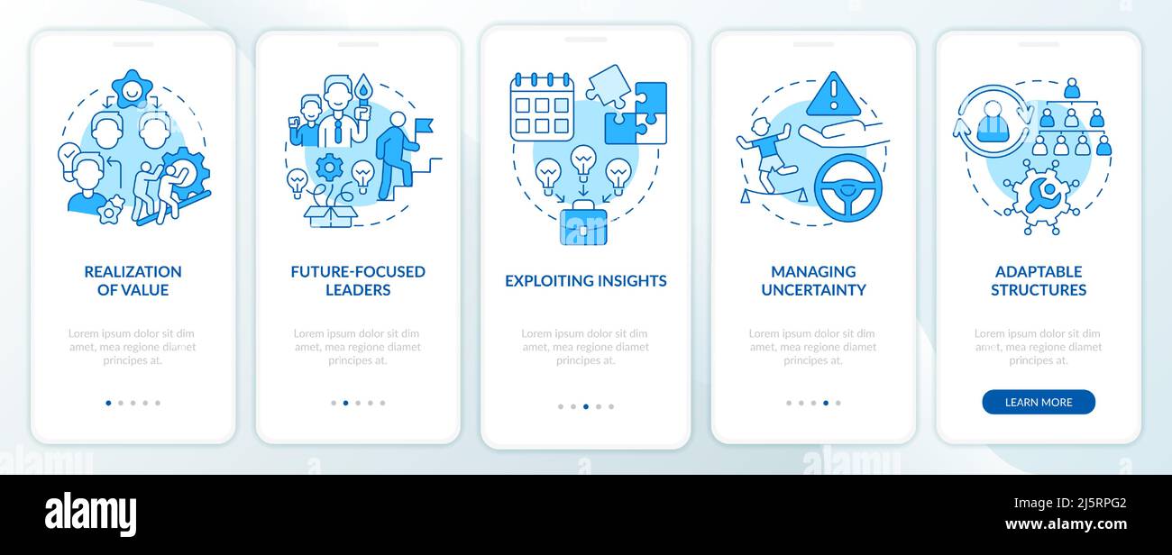 Principles for managing innovation blue onboarding mobile app screen Stock Vector