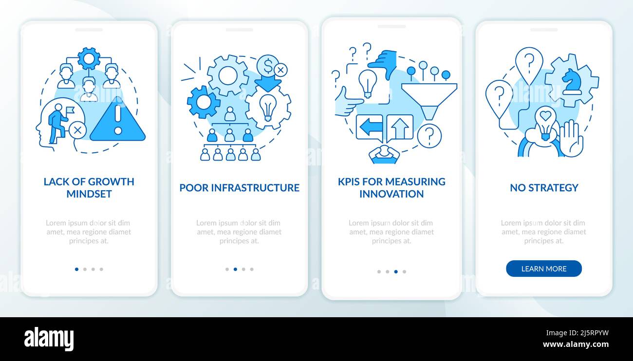 Problems in innovation management blue onboarding mobile app screen ...