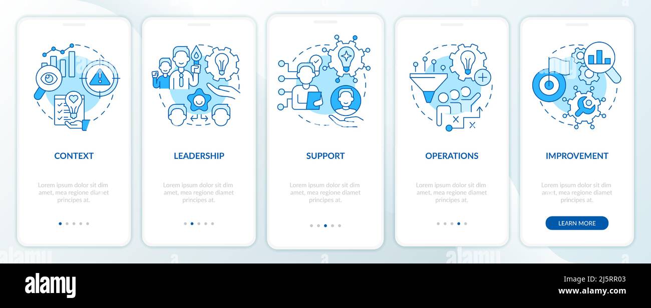 Innovation management key areas blue onboarding mobile app screen Stock ...