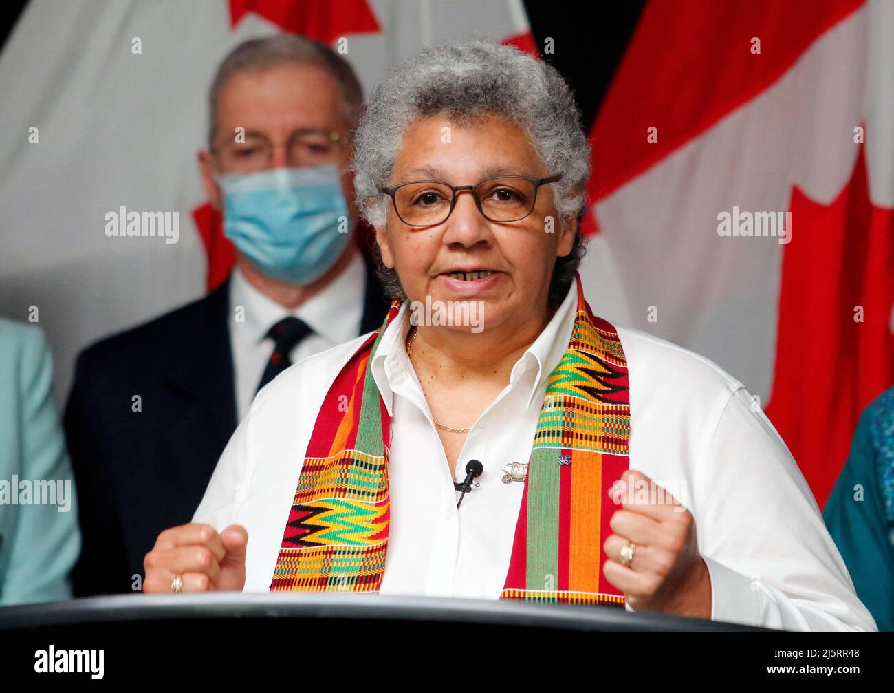 Retired Captain D.L. 'Door' Gibson speaks at a news conference about an advisory panel report on systemic racism in the military in Ottawa, Ontario, Canada, April 25, 2022.  REUTERS/Patrick Doyle Stock Photo