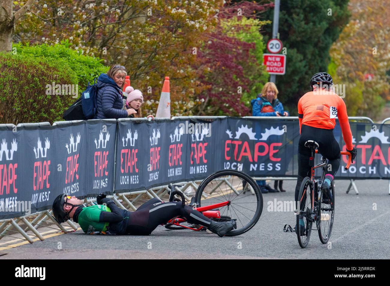 24 April 2022. Inverness, Highlands and Islands, Scotland, GB. This is scenes from the finish area of the Etape Cycle Route Challenge around Loch Ness Stock Photo