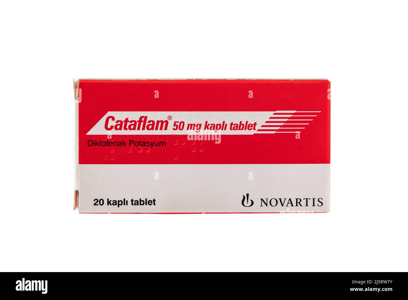 Istanbul, Turkey - January 18, 2022; Cataflam 25mg and 50mg. Diclofenac potassium product of Novartis. Manufactured by Novartis, Turkey for Novatis Ph Stock Photo