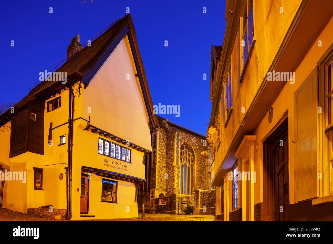 Evening on Elm Hill in Norwich, Norfolk, England. Stock Photo