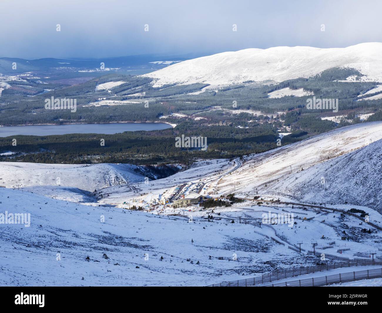 The Cairngorm ski resort above Aviemore, Scotland, UK. Stock Photo