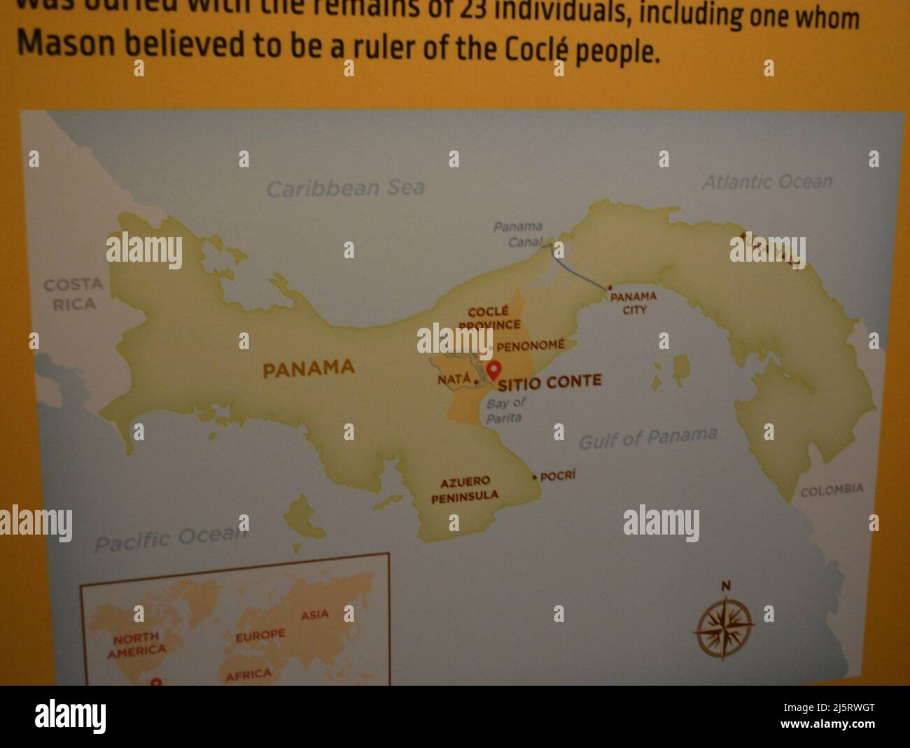 Temporary Exhibition of the Cocle Culture in the Penn University Museum. Map for location the Burial 11 in Sitio Conte Panama Stock Photo