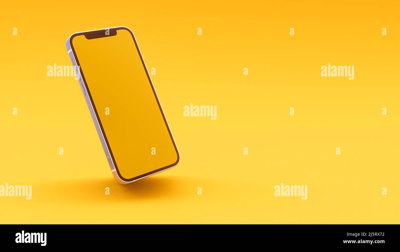 3D smartphone isolated on yellow background. For business presentation