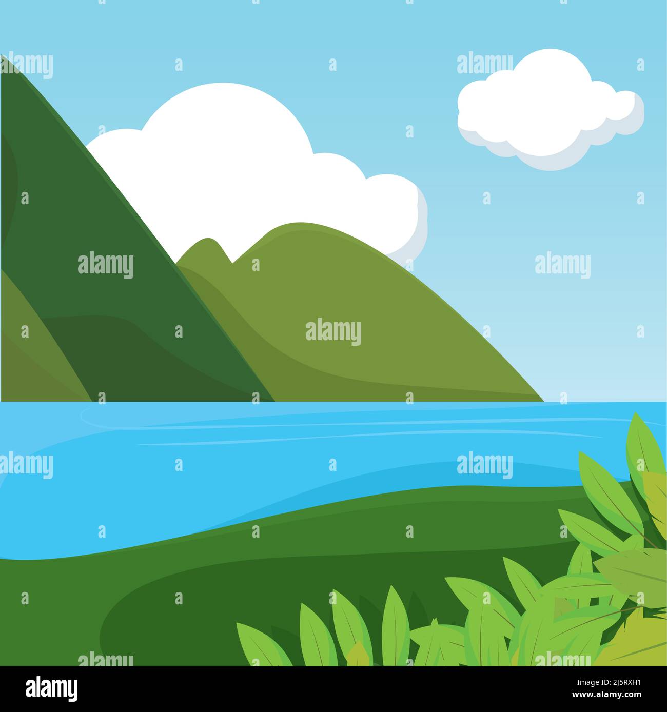 Poster lake forest landscape vector illustration Stock Vector Image ...