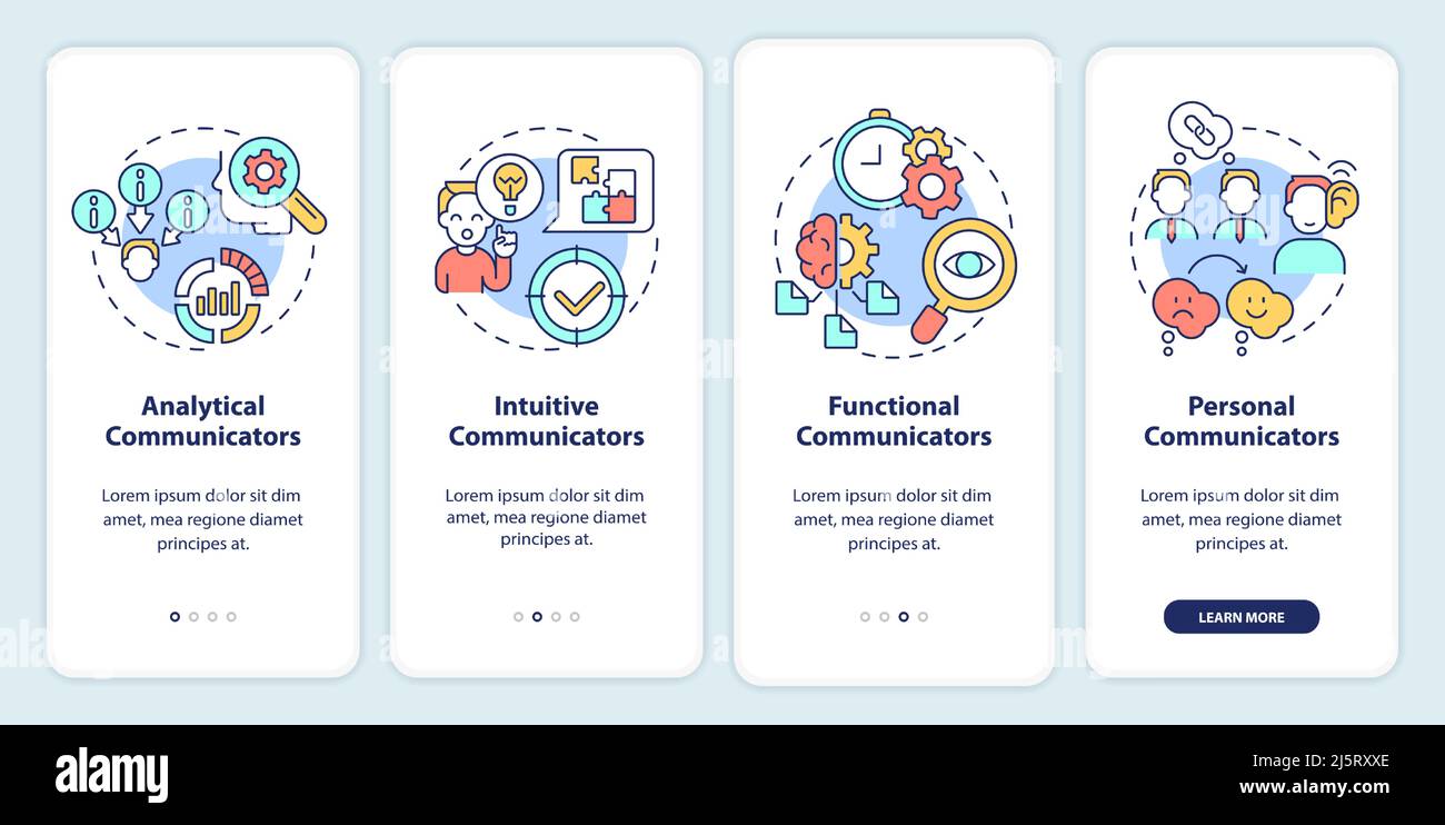 Business communication styles onboarding mobile app screen Stock Vector ...