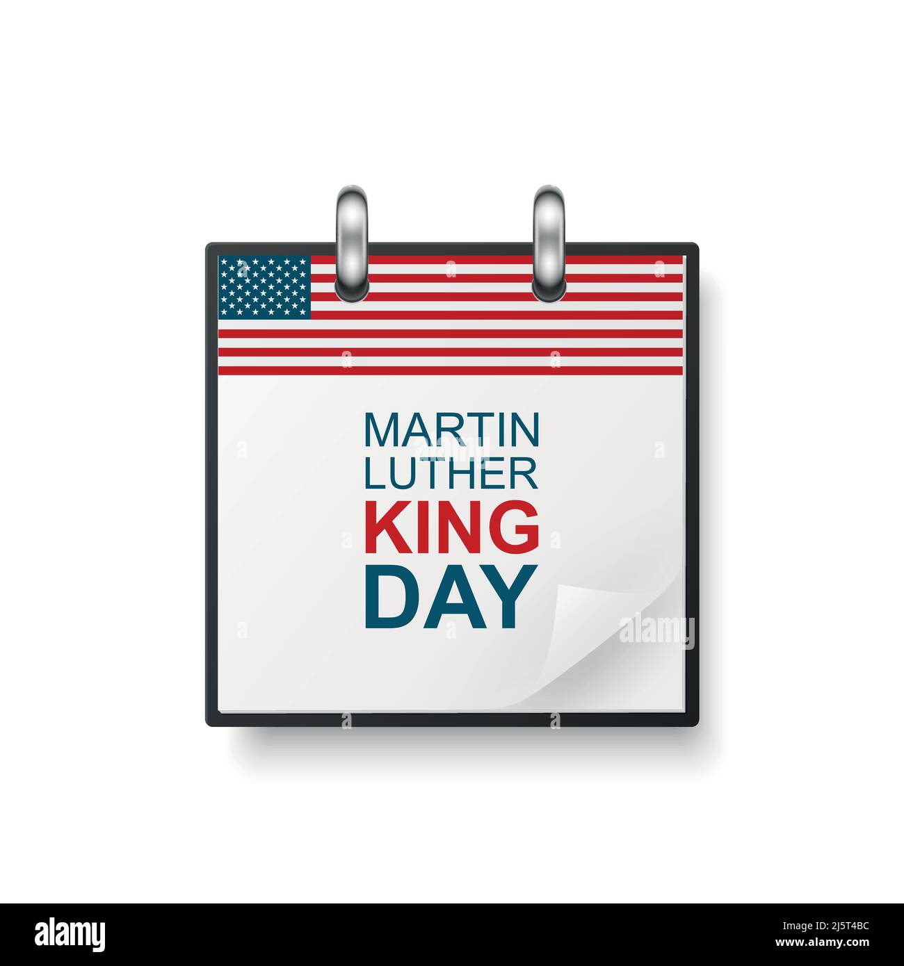 Vector 3d Realistic Martin Luther King Day Paper Classic Simple Minimalistic Calendar with US Flag Colors Icon. Design Template for MLK Day Card Stock Vector