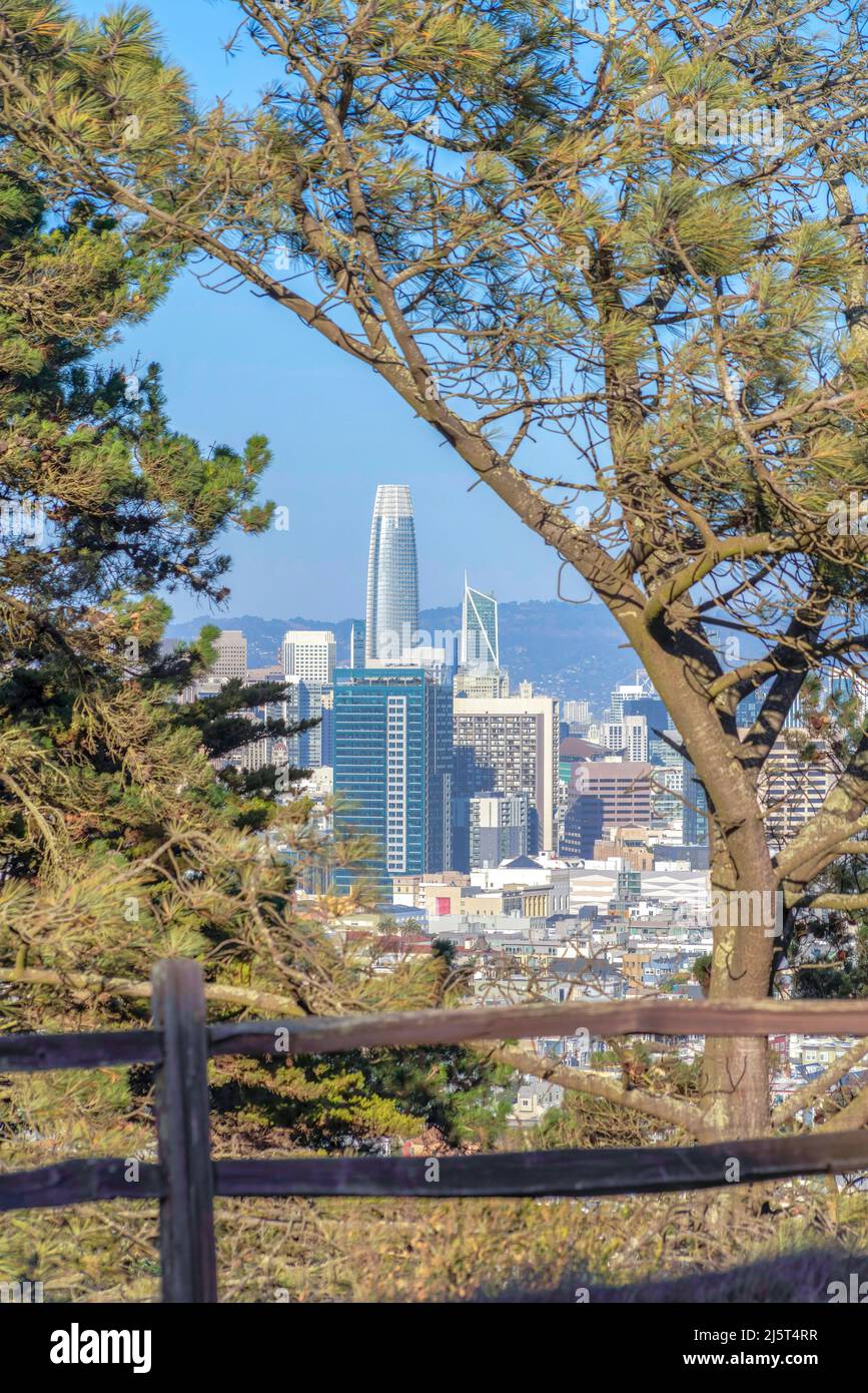 View of skycraper buildings from a mountain in San Francisco, California Stock Photo