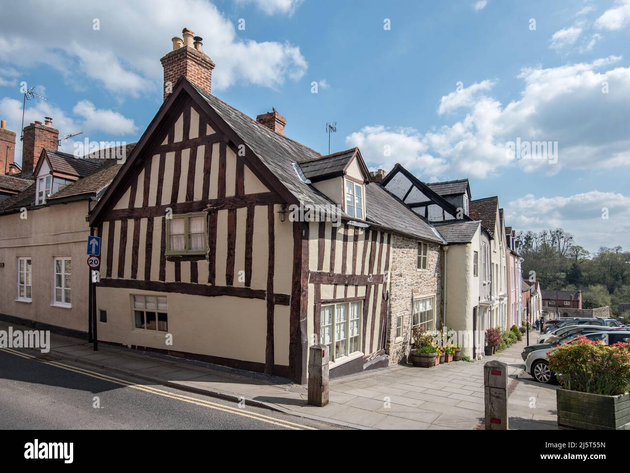 12 Mill Street, Ludlow, Shropshire, England, Corner of Mill Street and Bell Lane Stock Photo