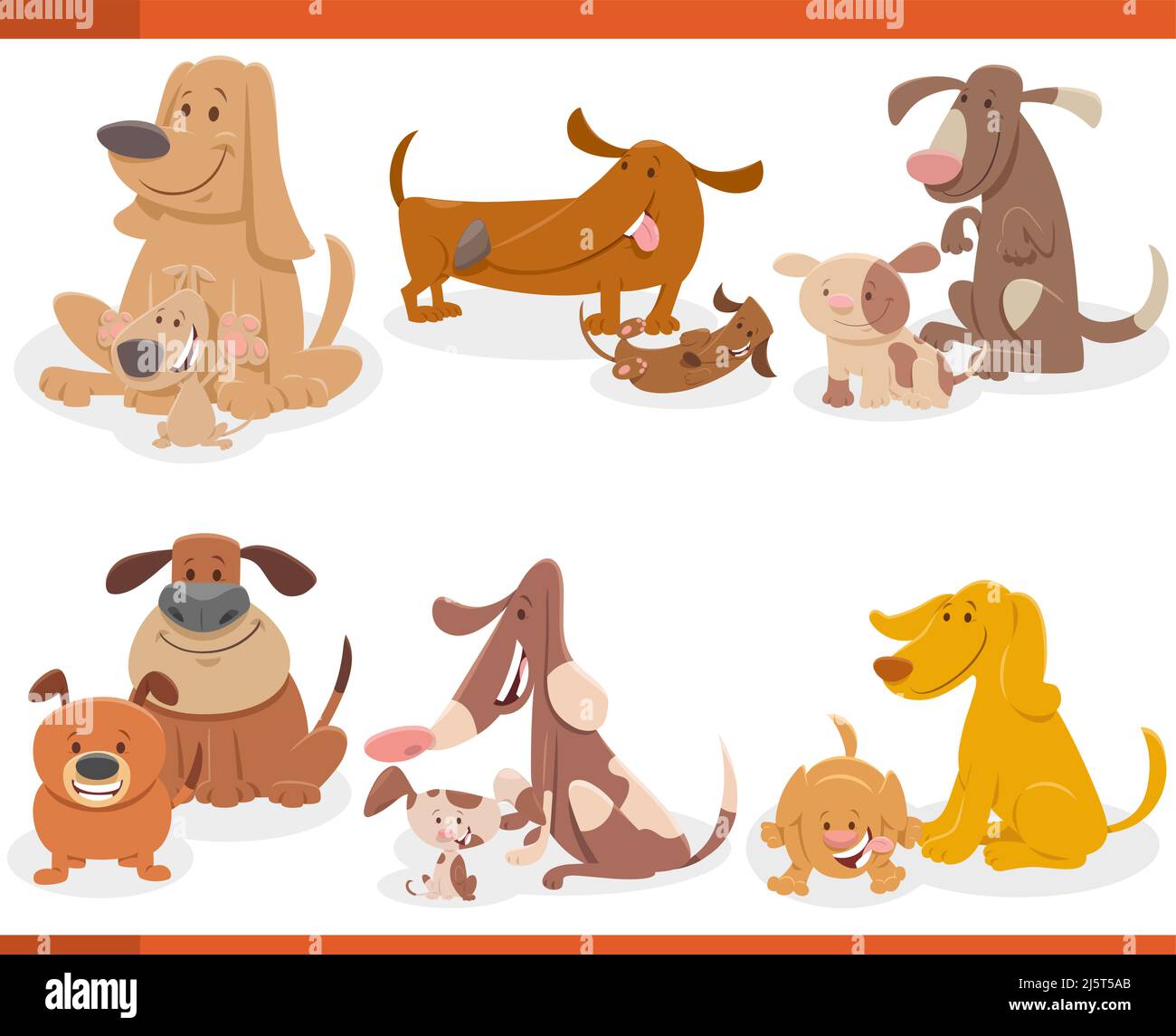 Cartoon illustration of cute dogs and puppies animal characters set ...