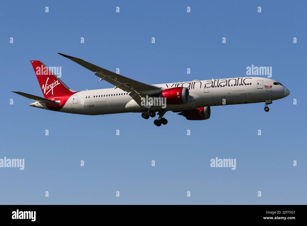 A Boeing 787 operated by Virgin Atlantic arrives at London Heathrow Airport Stock Photo