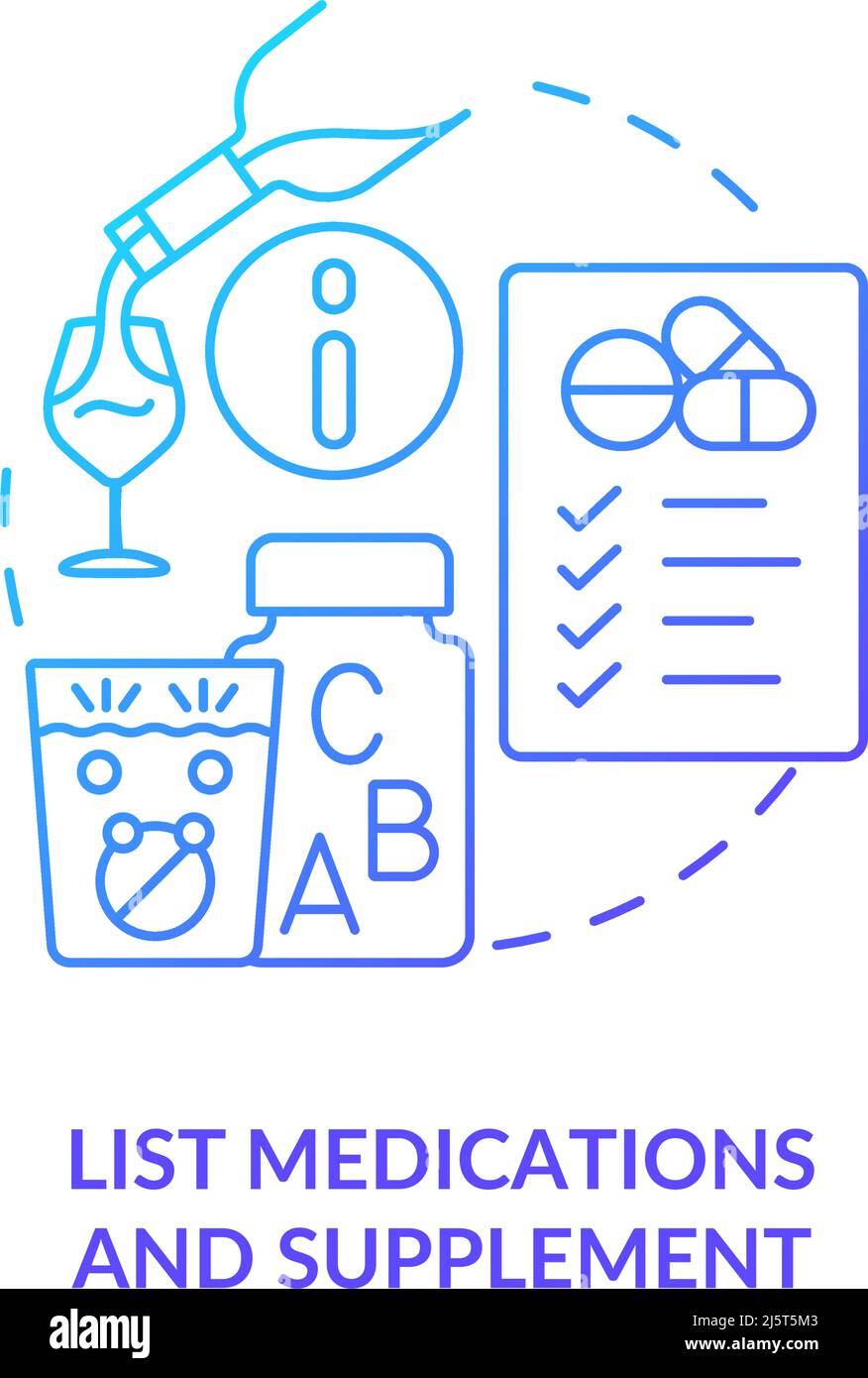 List medications and supplement blue gradient concept icon Stock Vector