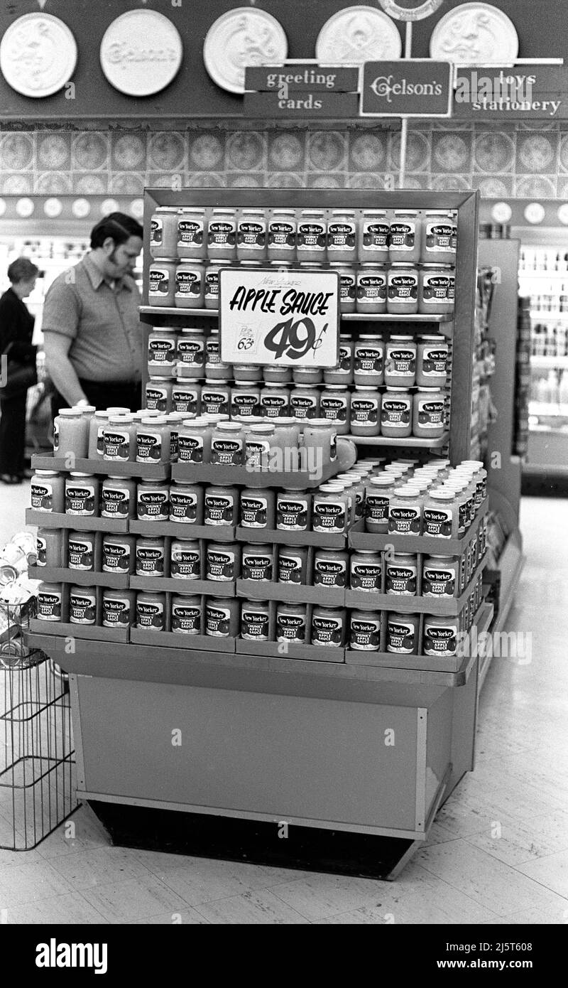 Apple Sauce display in supermarket circa 1970 Stock Photo