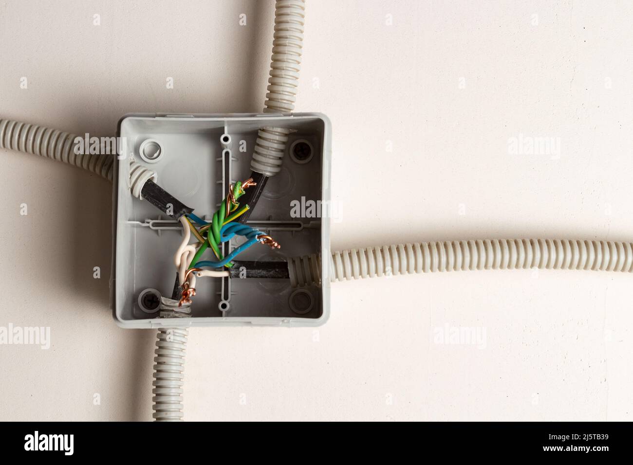 poorly installed electrical wires in the junction box Stock Photo Alamy