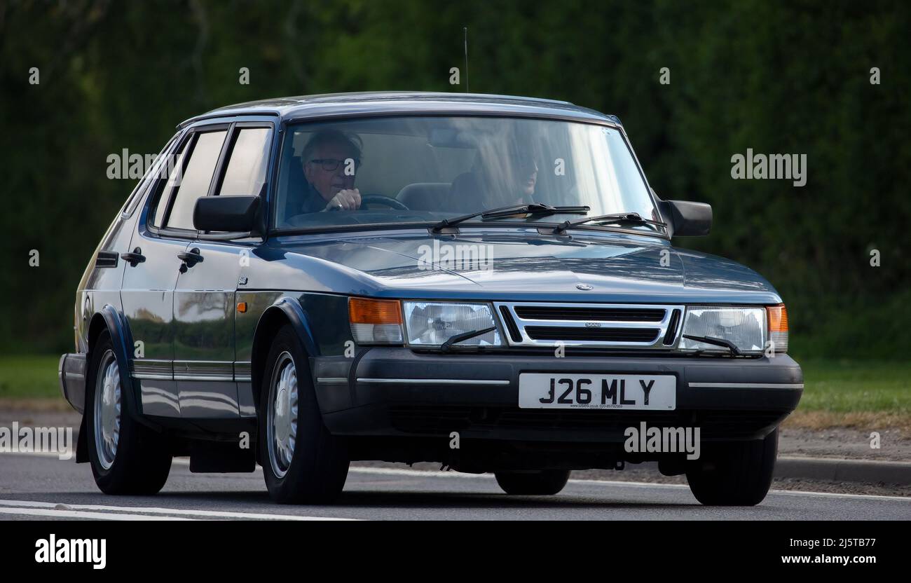 1992 1985 cc Saab with headlight wipers Stock Photo