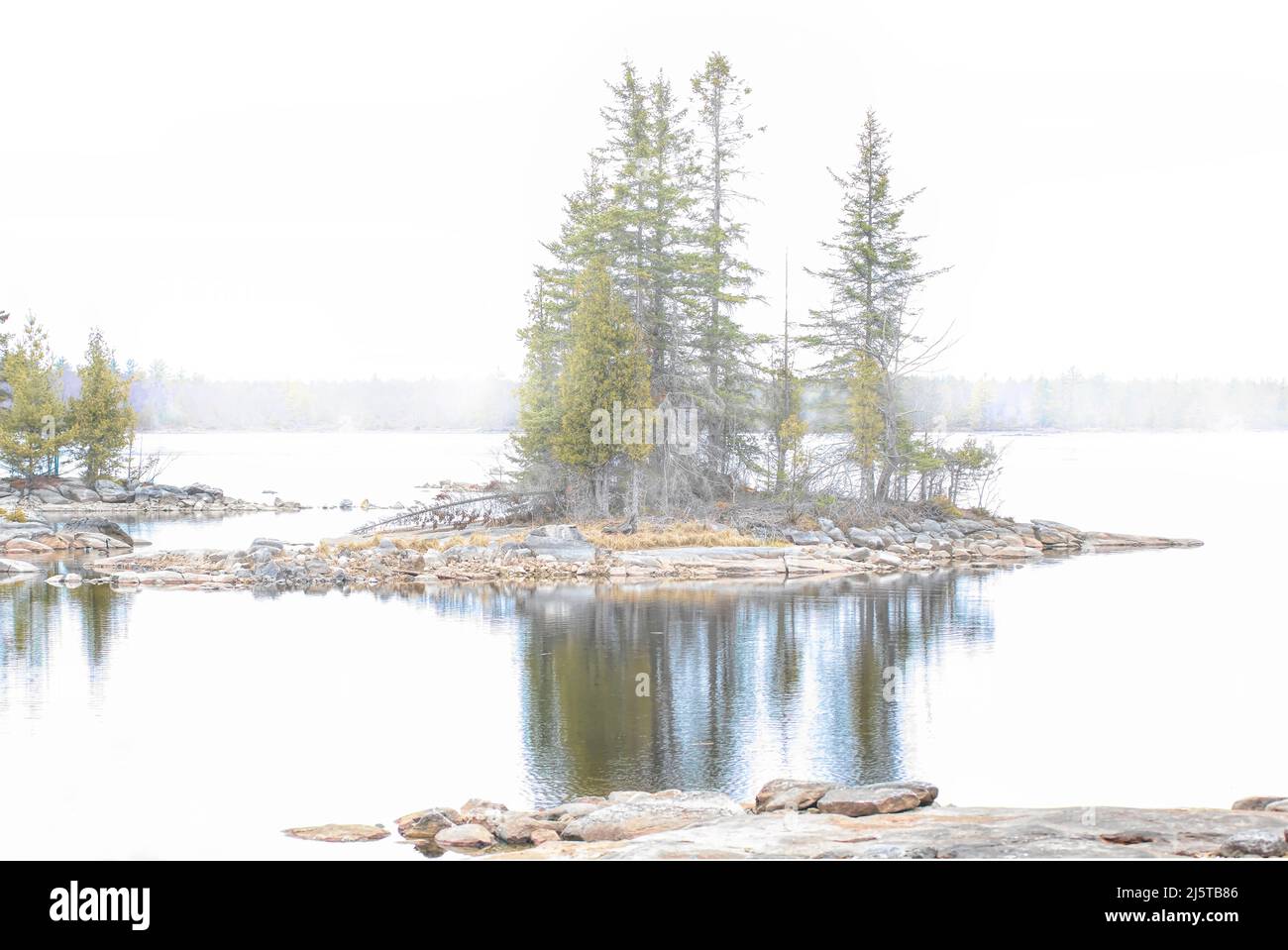 Small Island along the Ottawa river, Ontario, Canada in the spring. Stock Photo