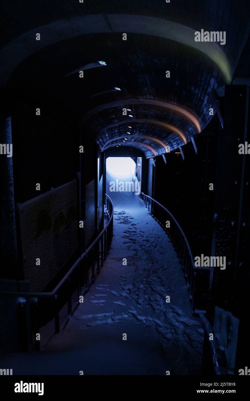 Heavy weather concept, snow covered underground passage Stock Photo Alamy