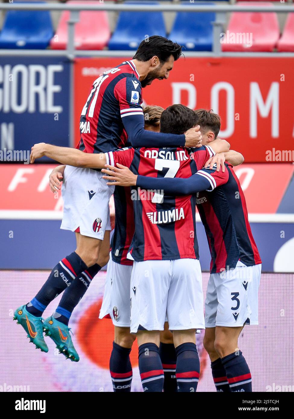 Bologna, Italy. 24th Apr, 2022. Bologna players happiness during Bologna FC  vs Udinese Calcio, italian soccer