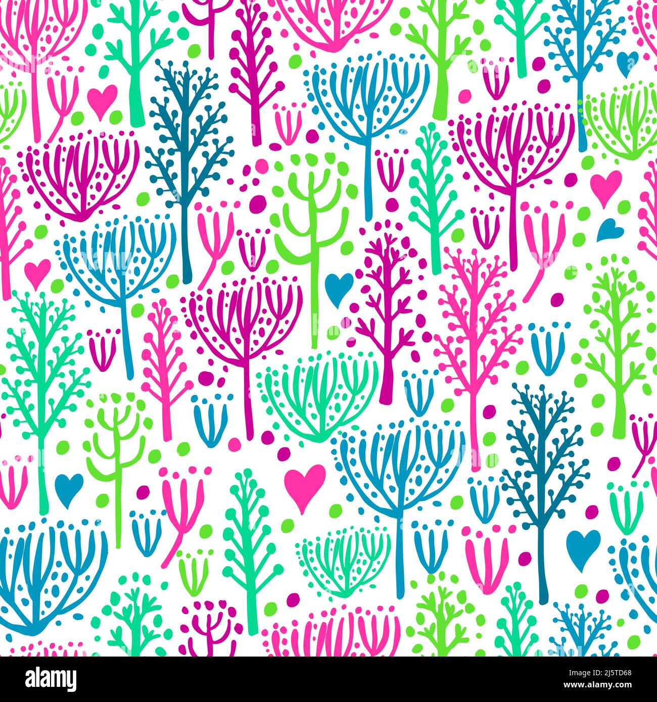 Seamless background simple pattern trees and flowers. Vector ...