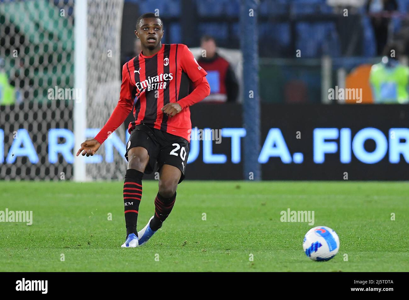 Rome, Italy , April 24th , 2022 Pictured left to right, Pierre Kalulu of AC Milan     during football Serie A match Lazio v Milan Credit: Massimo Insabato/Alamy Live News Stock Photo