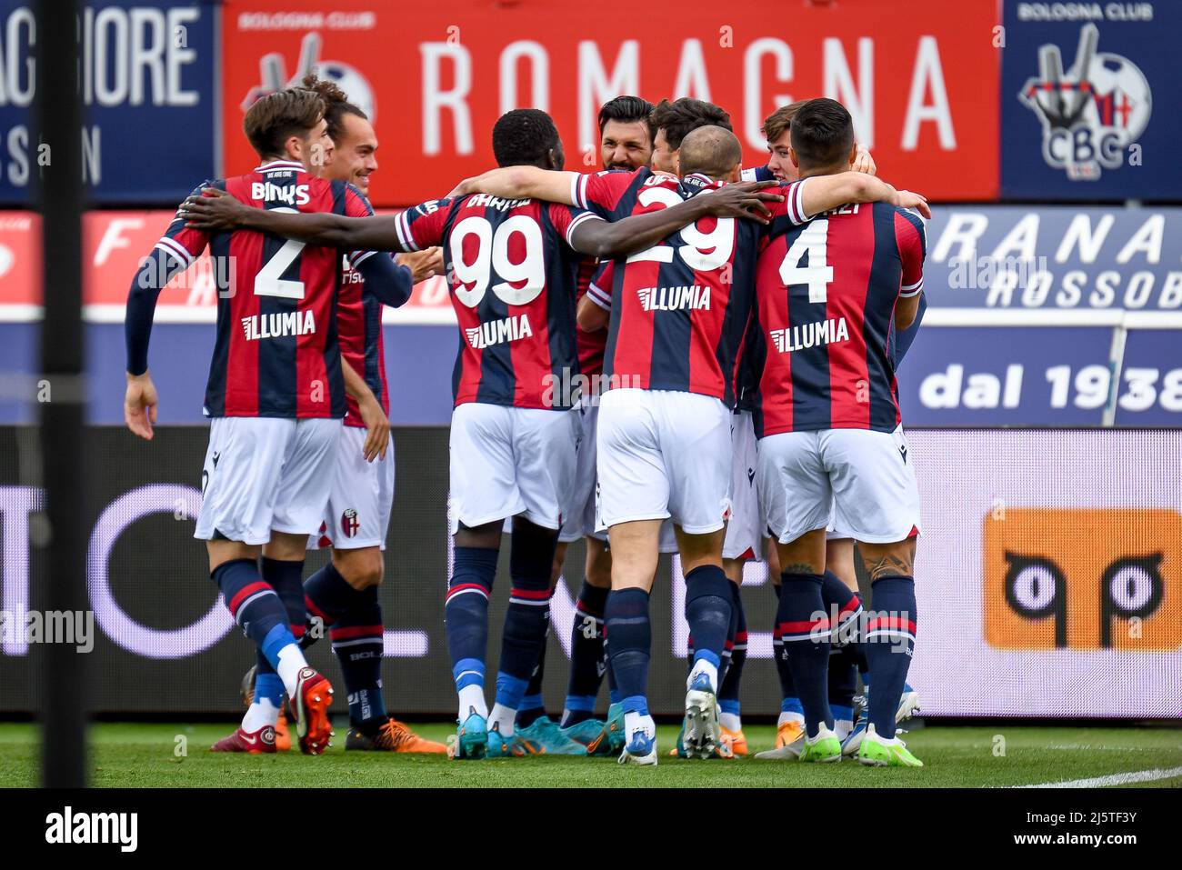 Bologna, Italy. 24th Apr, 2022. Bologna players happiness during Bologna FC  vs Udinese Calcio, italian soccer