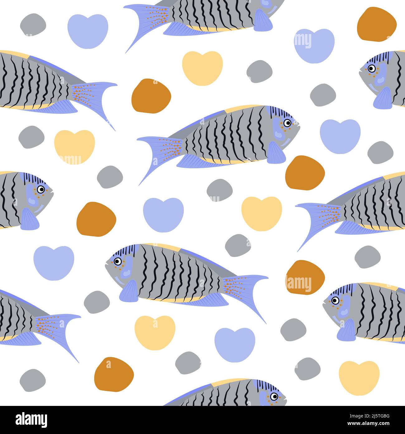 Blue-grey angelfish, bright colorful seamless pattern Stock Vector