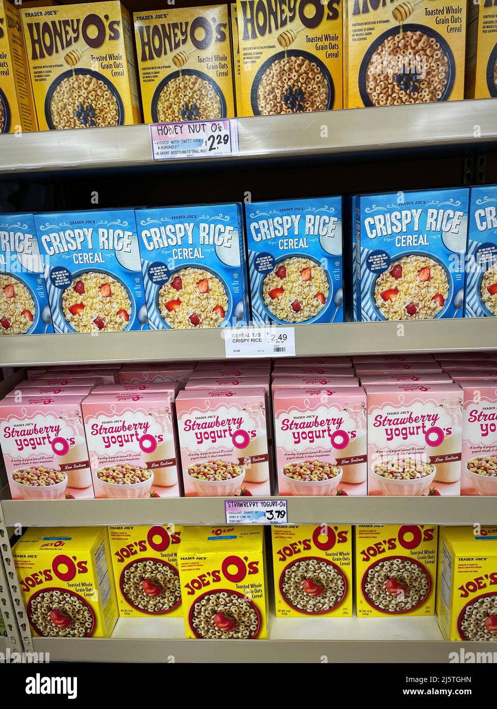 Cereal aisle at Trader Joe's features their store brands, New York City