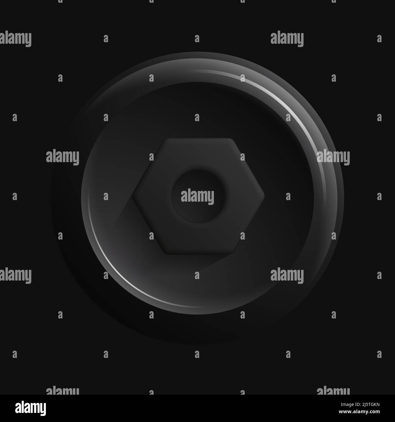 Dark Settings Icon. 3D Design for Isolated Button. Vector illustration