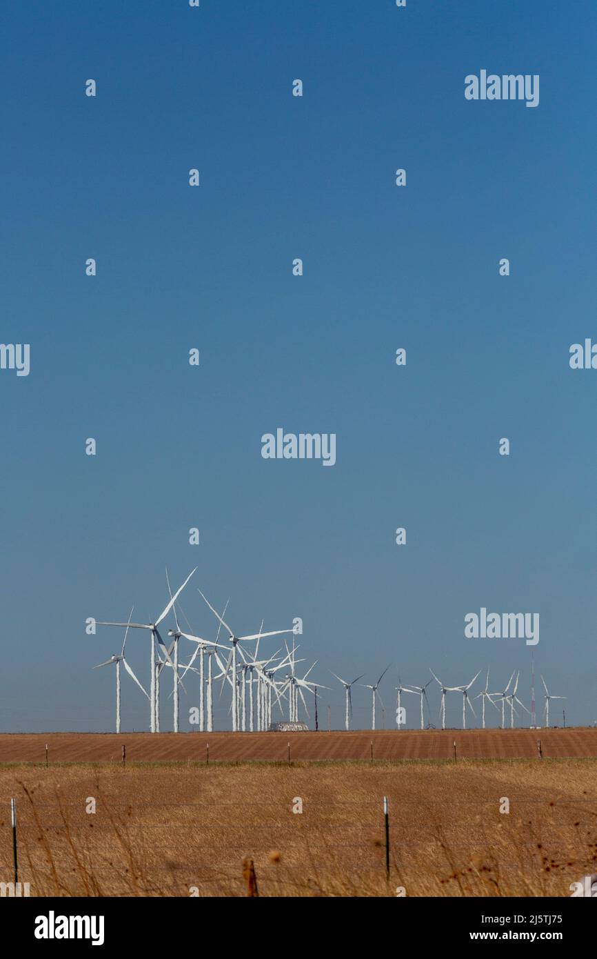 Conway, Texas - A wind farm in the Texas panhandle, east of Amarillo. Stock Photo
