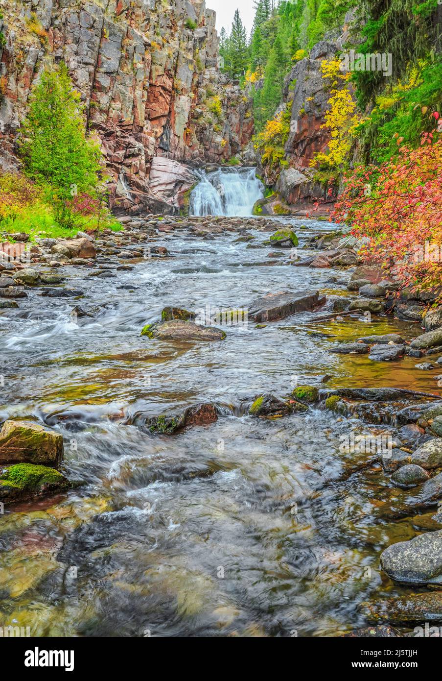 Sulphur Spring Color waterfall and fall colors along tenderfoot creek in the little belt ...