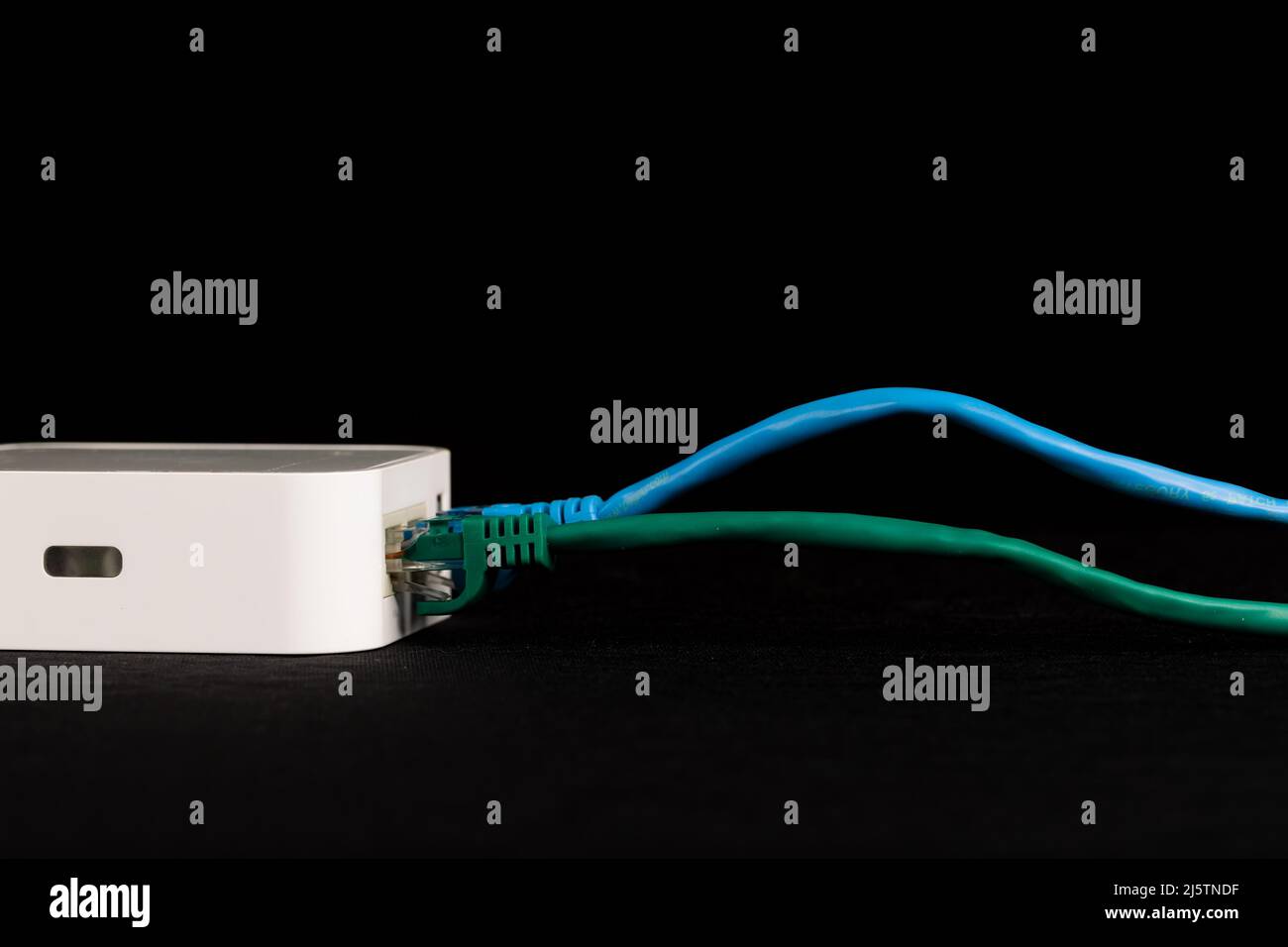 Network Cables plugged into device Stock Photo Alamy