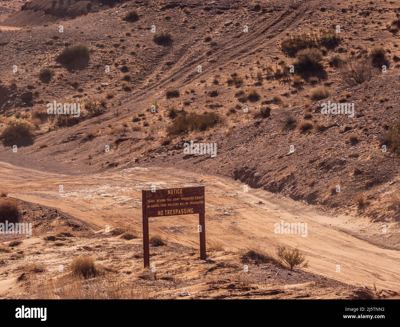 No Trespassing sign, Monument Valley Tribal Park, Navajo Nation, Utah and Arizona. Stock Photo