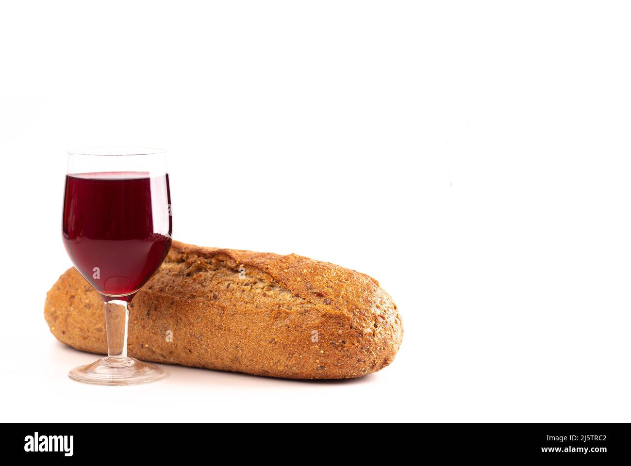 Bread and Wine for Holy Communion Isolated on a White Background Stock Photo