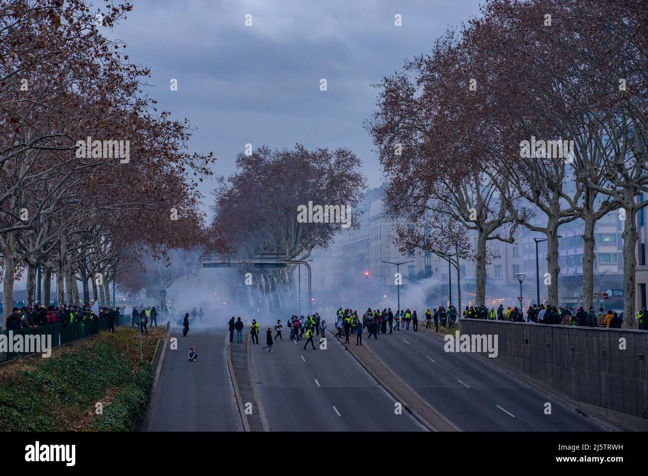 Lyon, France, January 26, 2019. Demonstrations of gilets jaunes (yellow vests). Stock Photo